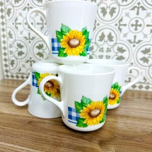 Vintage Corelle Sunsations Pattern Mugs Cups by Corning - Set of 4